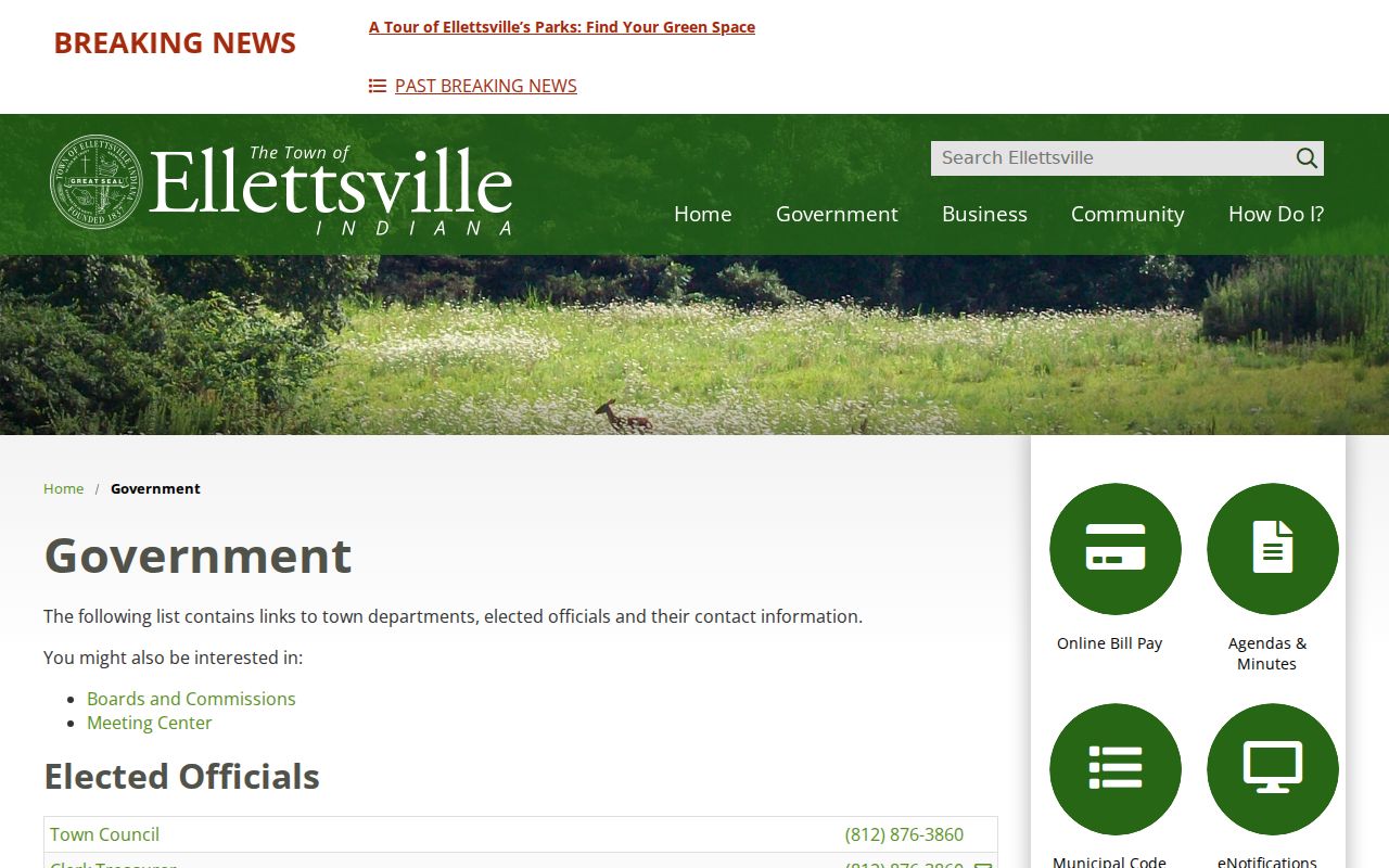 Ellettsville government departments for town record routing