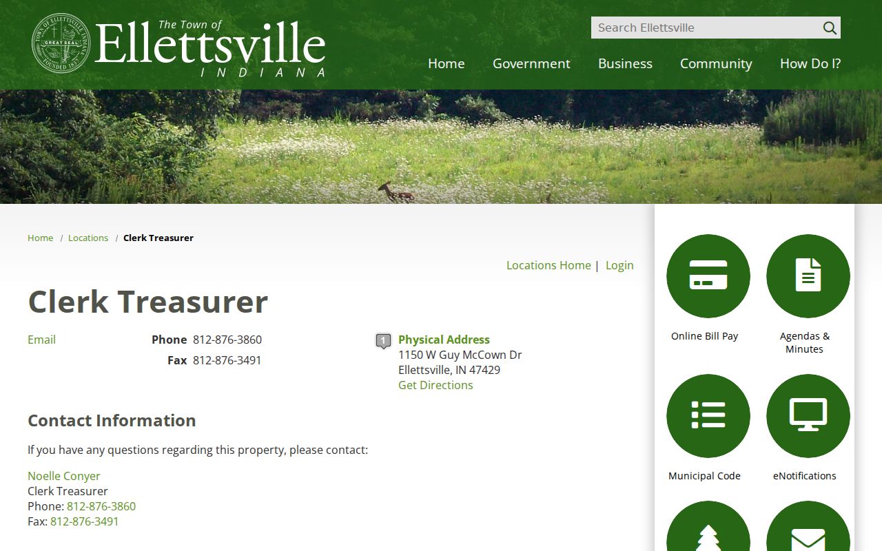 Ellettsville Town Hall and Clerk-Treasurer contact details