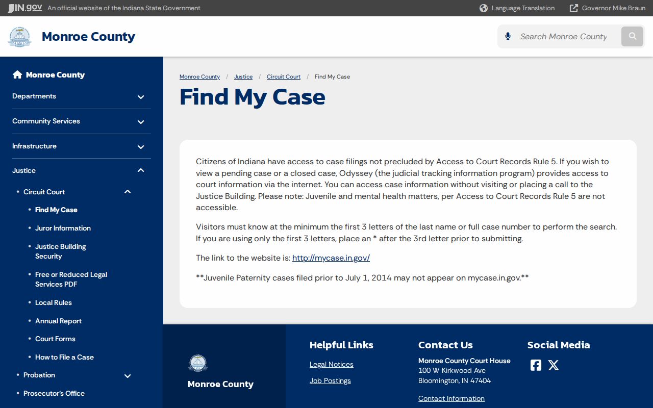 Monroe County case search Find My Case page