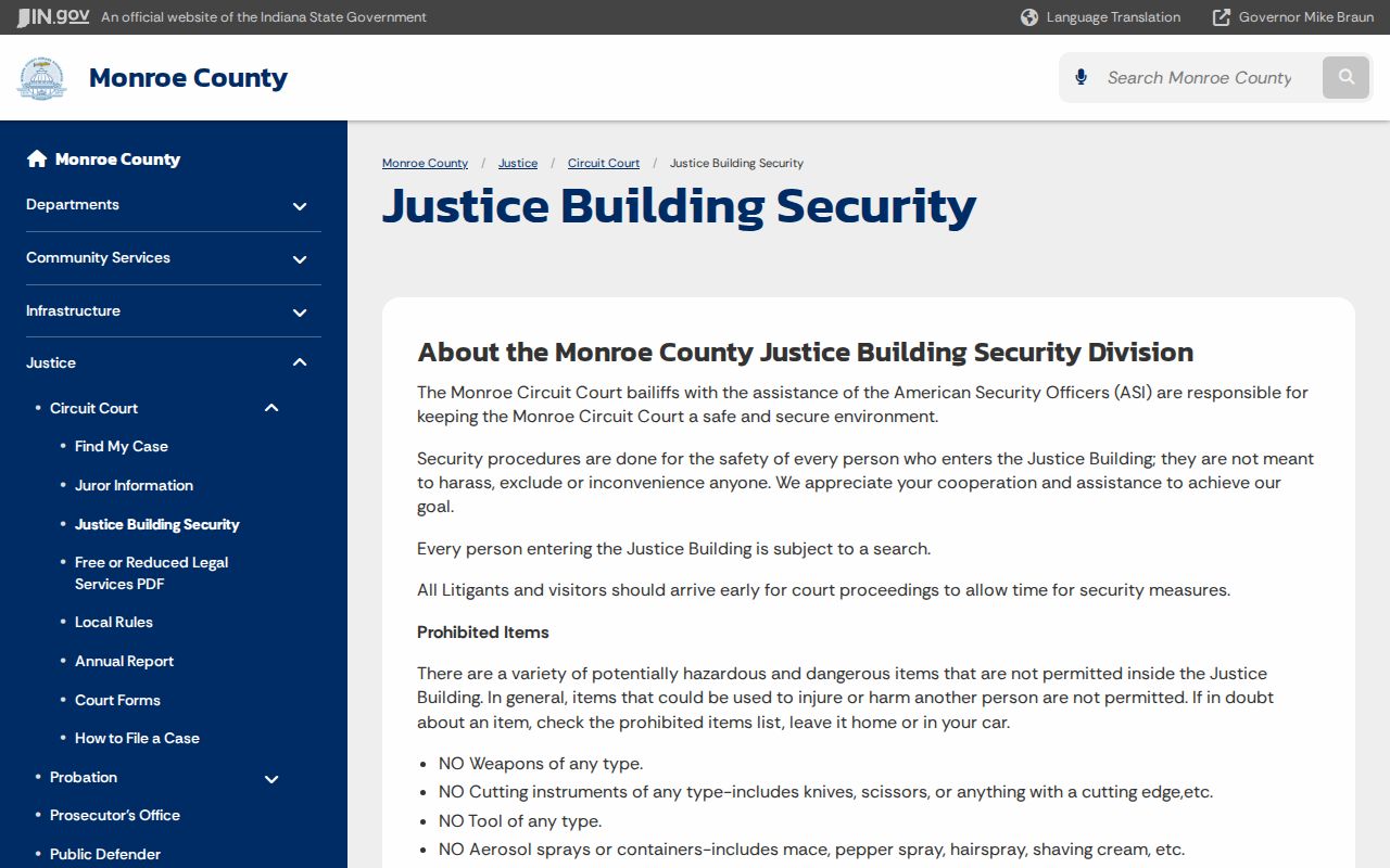 Monroe County court calendar planning and Justice Building security