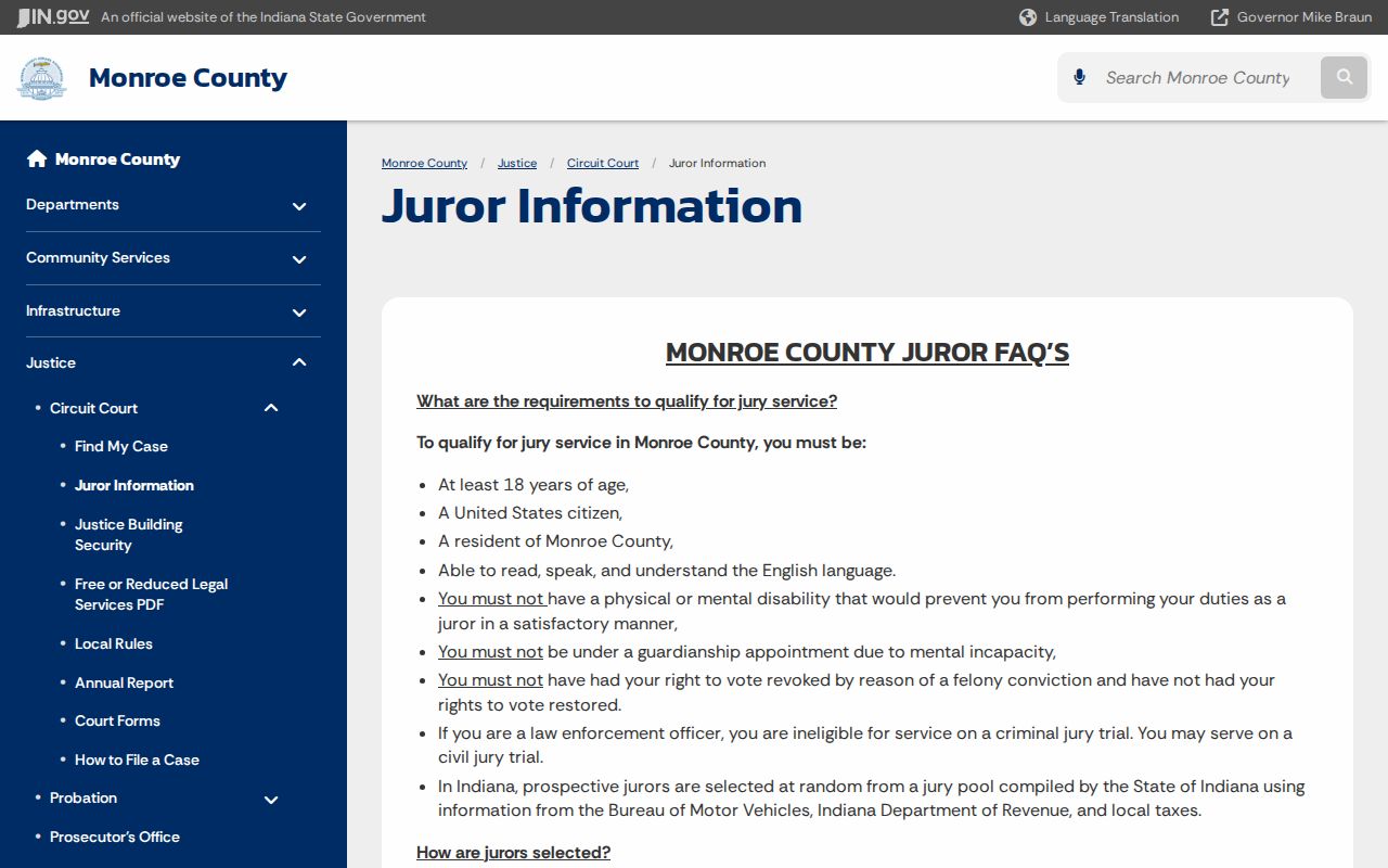 Monroe County court calendar fallback through Court Services