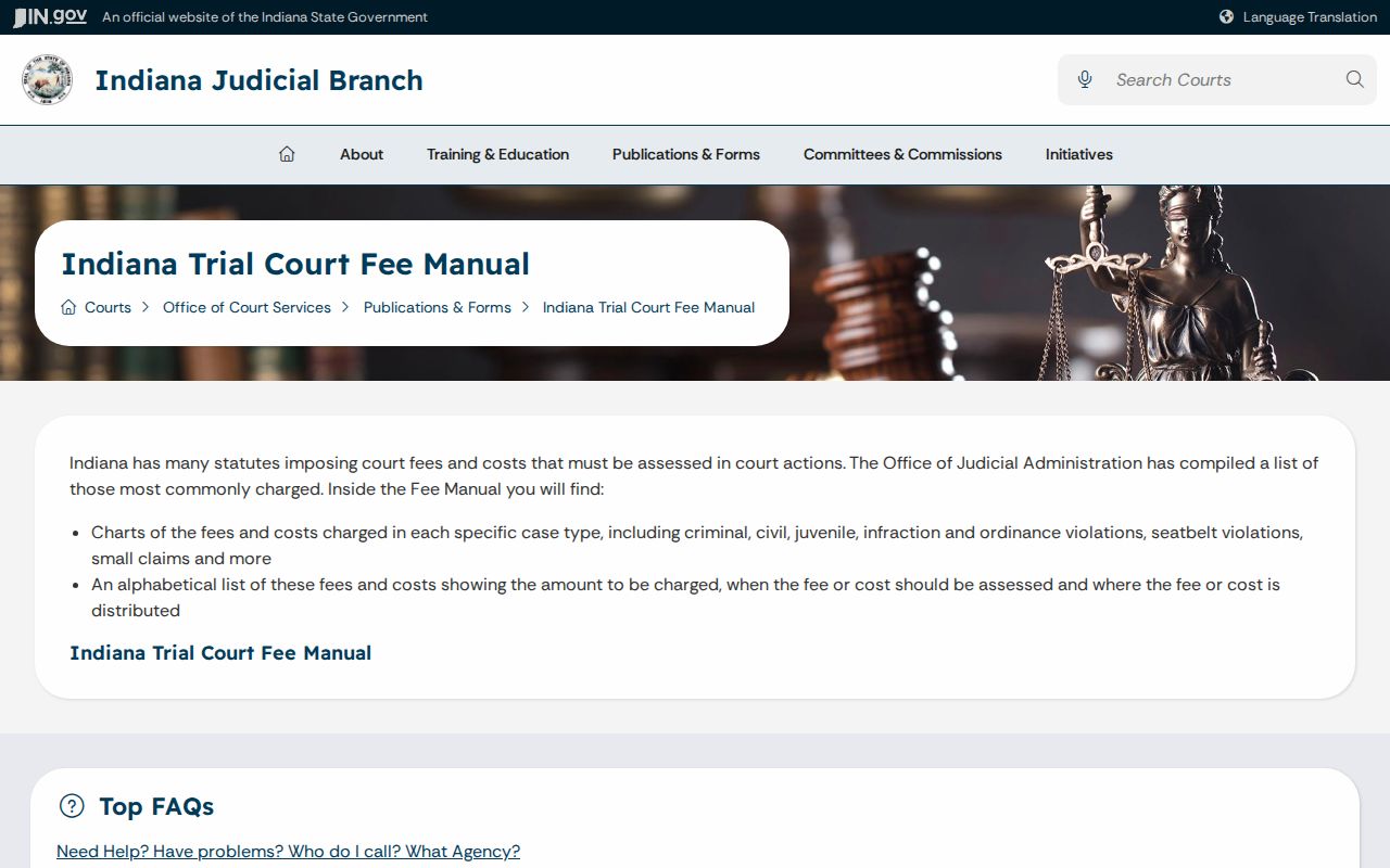 Monroe County court records and Indiana trial court fee manual