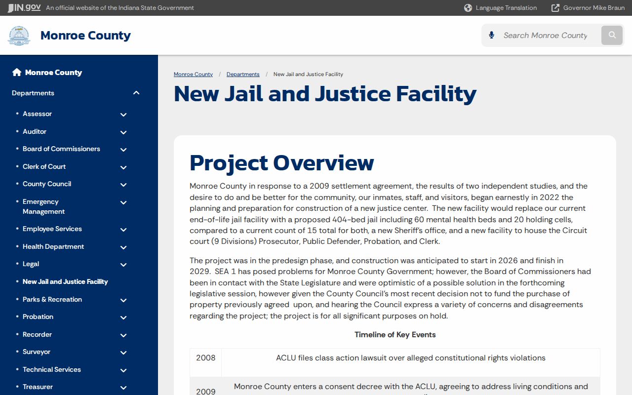 Monroe County court docket justice facility timeline
