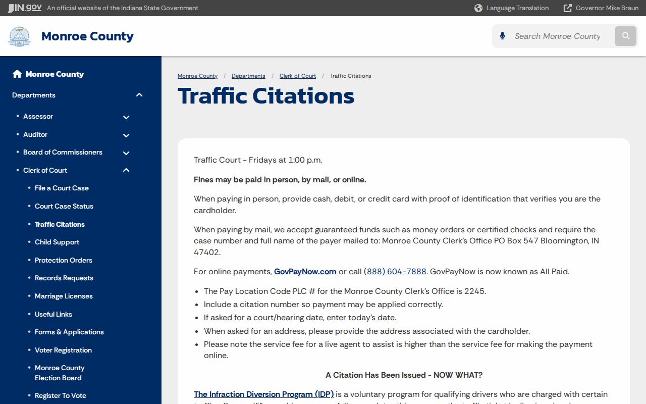 Monroe County traffic court records Clerk citation page