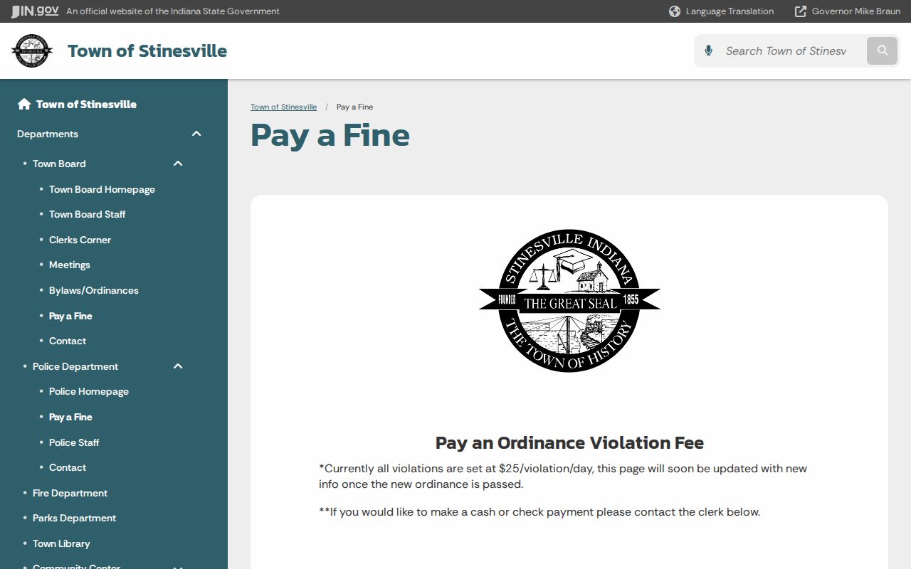 Stinesville ordinance fine and payment information