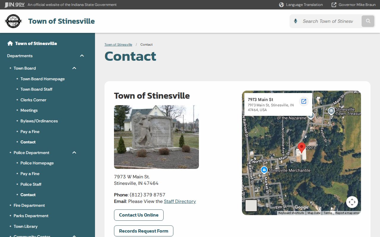 Stinesville contact and town records request information